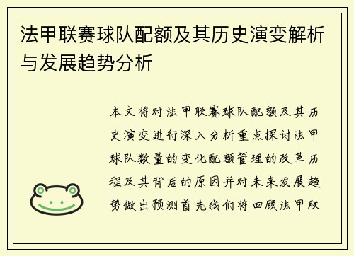 法甲联赛球队配额及其历史演变解析与发展趋势分析