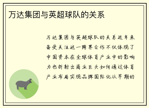 万达集团与英超球队的关系